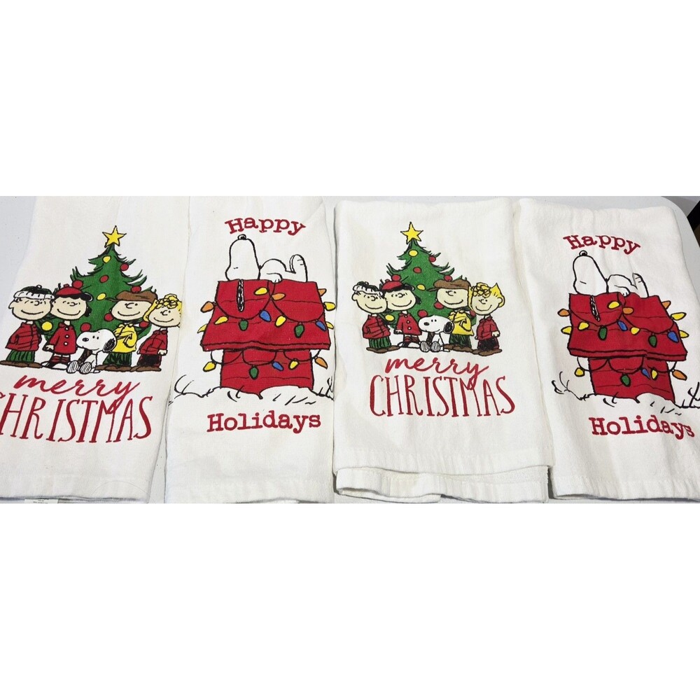 Set Of 4 Peanuts Christmas Kitchen Towels NWOT